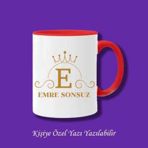Kişiye Özel İsim ve E Harfli Çiftyön Baskılı Kupa Bardak