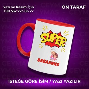 Babaannelere Özel Süper Babaanne Baskılı Renkli Kupa Bardak
