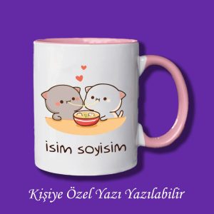 Bubu Dudu Tasarımlı Sevgililer ve Eşlere İsim ve Yazı Yazılabilir Renkli Kupa Bardak