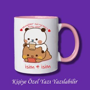 Bubu Dudu Tasarımlı Sevgililer ve Eşlere İsim ve Yazı Yazılabilir Renkli Kupa Bardak
