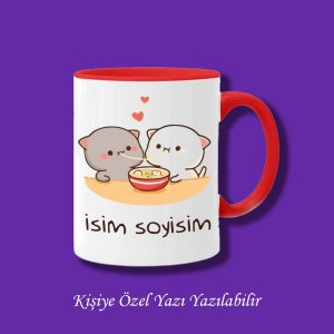 Bubu Dudu Tasarımlı Sevgililer ve Eşlere İsim ve Yazı Yazılabilir Renkli Kupa Bardak