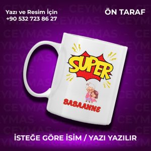 Babaannelere Özel Süper Babaanne Baskılı Renkli Kupa Bardak