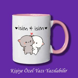 Bubu Dudu Tasarımlı Sevgililer ve Eşlere İsim ve Yazı Yazılabilir Renkli Kupa Bardak
