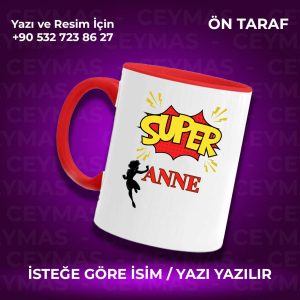 Annelere Özel Süper Anne Baskılı Renkli Kupa Bardak