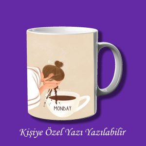 Kişiye Özel Pazartesi Kahvesi Tasarımlı İsim Yazılabilir Kupa Bardak