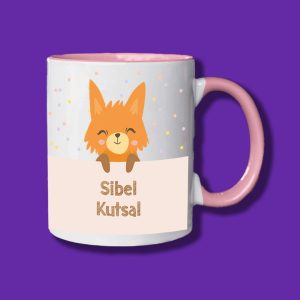 Kişiye ve İsme Özel Kedicik Tasarımlı Pembe Kupa Bardak