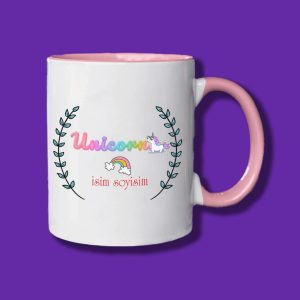 Kişiye ve İsme Özel Unicorn Baskılı Pembe Kupa Bardak