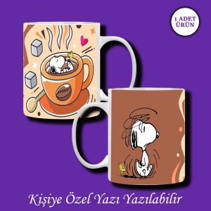 Kişiye Özel Snoopy Tasarımlı İsim Baskısı Yapılabilir Kupa Bardak