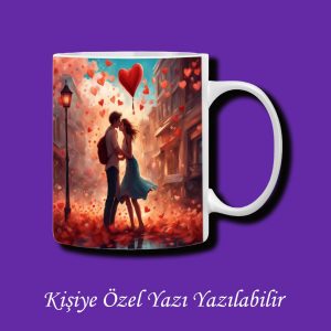 Sevgili ve Çiftlere Özel Sokakta Sarılan Çiftler Tasarımlı İsim Yazı Yazılabilir Kupa Bardak