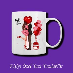 Sevgili ve Çiftlere Özel Be Mine Yazılı Sarılan Çift Tasarımlı İsim Yazılabilir Kupa Bardak Modeli