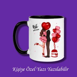 Sevgili ve Çiftlere Özel Be Mine Yazılı Sarılan Çift Tasarımlı İsim Yazılabilir Kupa Bardak Modeli