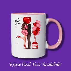 Sevgili ve Çiftlere Özel Be Mine Yazılı Sarılan Çift Tasarımlı İsim Yazılabilir Kupa Bardak Modeli
