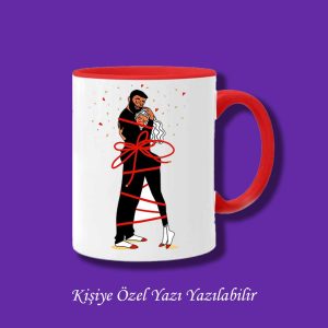 Sevgili ve Çiftlere Özel Birbirine Bağlı Sevgili Tasarımlı Çiftyön Baskılı Renkli Kupa Bardak