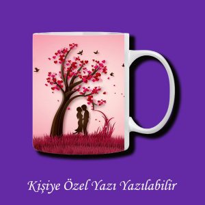 Sevgili ve Eşlere Özel Ağaç Altında Duran Sevgililer Tasarımlı Çiftyön Baskılı Kupa Bardak
