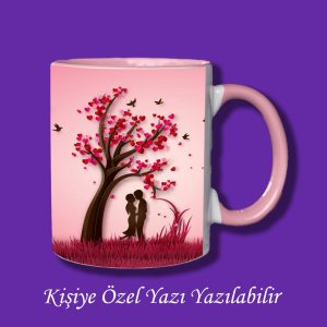 Sevgili ve Eşlere Özel Ağaç Altında Duran Sevgililer Tasarımlı Çiftyön Baskılı Kupa Bardak