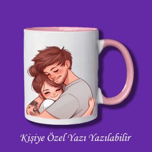 Sevgili ve Eşlere Özel Sarılan Sevgili Tasarımlı İsim ve Yazı Yazılabilir Renkli Kupa Bardak