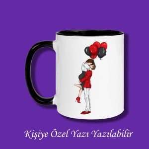 Sevgili ve Eşlere Özel Aşk ve Sevgi Tasarımlı İsim ve Yazı Yazılabilir Renkli Kupa Bardak