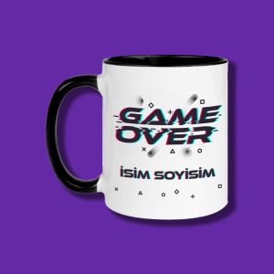 Kişiye Özel Gamer Game Over Tasarımlı Çiftyön Baskılı İsim ve Yazı Yazılabilir Siyah Kupa Bardak