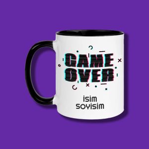 Kişiye Özel Gamer Game Over Tasarımlı Çiftyön Baskılı İsim ve Yazı Yazılabilir Siyah Kupa Bardak