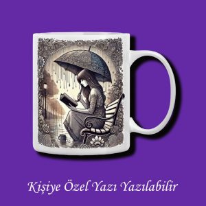 Kitap Okuyan Kız Tasarımlı Yazı Yazılabilir Renkli Kupa Bardak - 2 Model