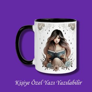 Kitap Okuyan Kız Tasarımlı Yazı Yazılabilir Renkli Kupa Bardak - 2 Model