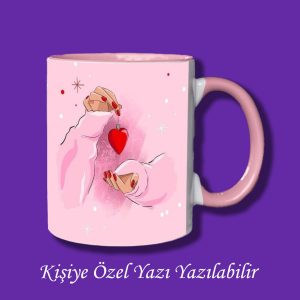 Kişiye Özel Tasarımlı - Kalp Uzatan El Tasarımlı Yazı Yazılabilir Renkli Kupa Bardak