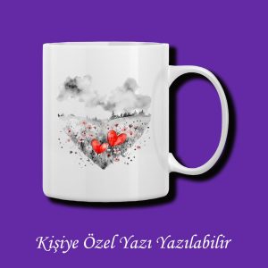 Kişiye Özel Kalpli Manzara Tasarımlı Sevgili ve Eşlere Özel İsim Yazılabilir Renkli Kupa Bardak