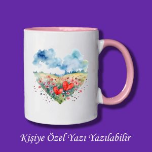 Kişiye Özel Kalpli Manzara Tasarımlı Sevgili ve Eşlere Özel İsim Yazılabilir Renkli Kupa Bardak