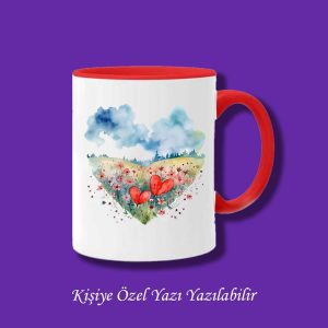 Kişiye Özel Kalpli Manzara Tasarımlı Sevgili ve Eşlere Özel İsim Yazılabilir Renkli Kupa Bardak
