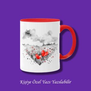 Kişiye Özel Kalpli Manzara Tasarımlı Sevgili ve Eşlere Özel İsim Yazılabilir Renkli Kupa Bardak
