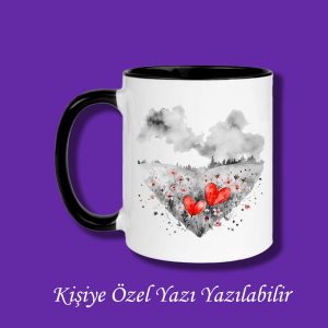 Kişiye Özel Kalpli Manzara Tasarımlı Sevgili ve Eşlere Özel İsim Yazılabilir Renkli Kupa Bardak