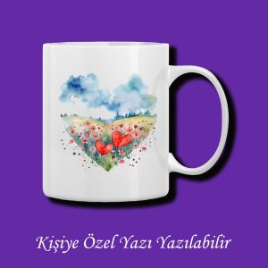 Kişiye Özel Kalpli Manzara Tasarımlı Sevgili ve Eşlere Özel İsim Yazılabilir Renkli Kupa Bardak