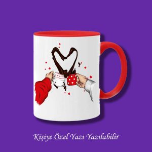Sevgili ve Eşlere Özel Kalpli Kahve Tasarımlı Renkli Kupa Bardak