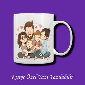 İsme Özel 5 Kişilik Aile Resmi Baskılı Renkli Kupa Bardak