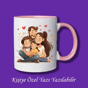 İsme Özel 4 Kişilik Aile Resmi Baskılı Renkli Kupa Bardak