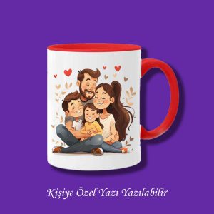 İsme Özel 4 Kişilik Aile Resmi Baskılı Renkli Kupa Bardak