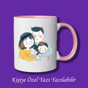 İsme Özel 4 Kişilik Aile Resmi Baskılı Renkli Kupa Bardak