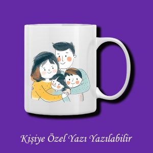 İsme Özel 4 Kişilik Aile Resmi Baskılı Renkli Kupa Bardak