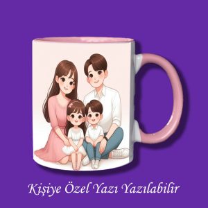 İsme Özel 4 Kişilik Aile Resmi Baskılı Renkli Kupa Bardak