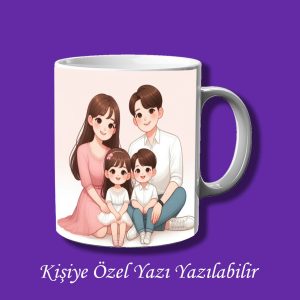 İsme Özel 4 Kişilik Aile Resmi Baskılı Renkli Kupa Bardak