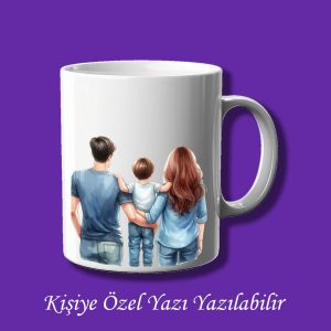 İsme Özel 3 Kişilik Aile Resmi Baskılı Renkli Kupa Bardak