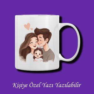 İsme Özel 3 Kişilik Aile Resmi Baskılı Renkli Kupa Bardak