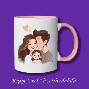 İsme Özel 3 Kişilik Aile Resmi Baskılı Renkli Kupa Bardak