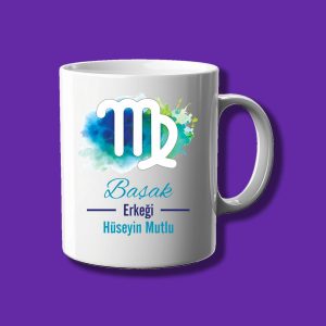 Kişiye Özel Astroloji Tasarımlı Başak Erkeği Baskılı İsimli Kupa Bardak