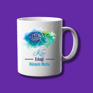 Kişiye Özel Astroloji Tasarımlı Koç Erkeği Baskılı İsimli Kupa Bardak