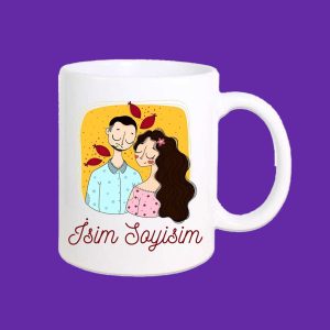 Kişiye Özel Birbirini Seven Çift Tasarımlı İsim Baskılı Kupa Bardağı