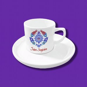 Kişiye Özel Osmanlı Çini Desen Tasarımlı Hediyelik Tekli Kahve Fincanı