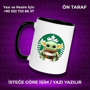 Kişiye Özel İsim Baskılı Baby Yoda Renkli Kupa Bardak