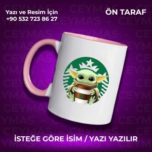 Kişiye Özel İsim Baskılı Baby Yoda Renkli Kupa Bardak