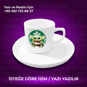 Kişiye Özel İsim Baskılı Baby Yoda Renkli Kupa Bardak